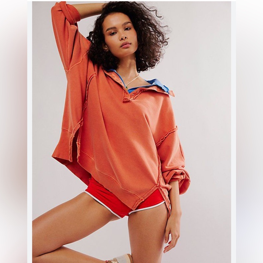 Free People We the Free Camden Henley Sweatshirt | Orange | Medium